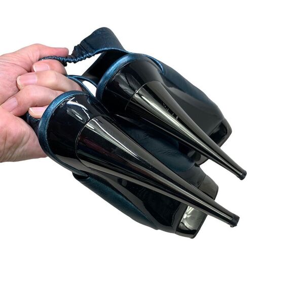 Devi Kroell Blue Silver Metallic Leather Peep Toe Platform Booties 37 / 7 - Picture 9 of 12